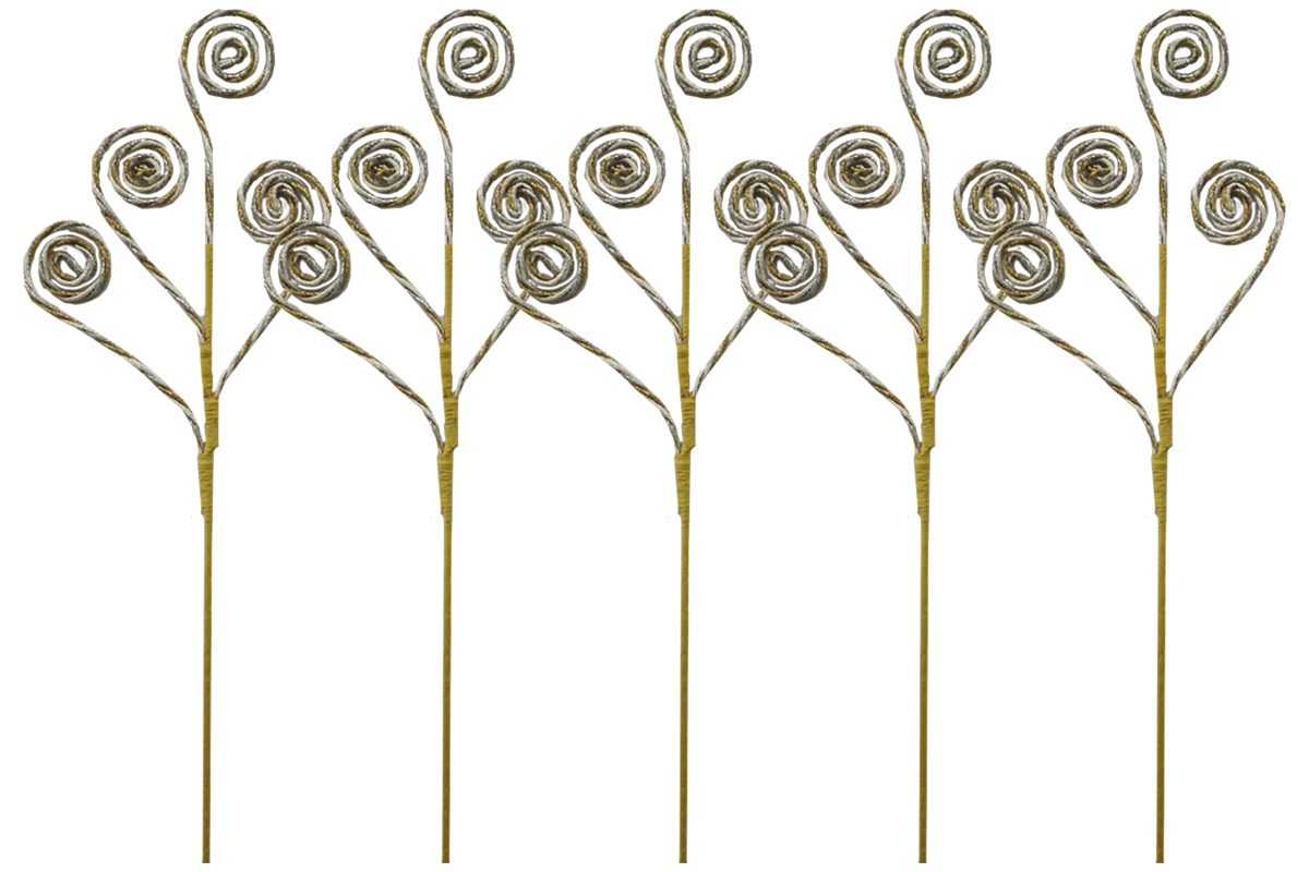 PCKH-27-SSWG-5PK 27 in. Glitter Pick with 4 Swirls for Christmas Decoration, Silver, White & Gold - Pack of 5
