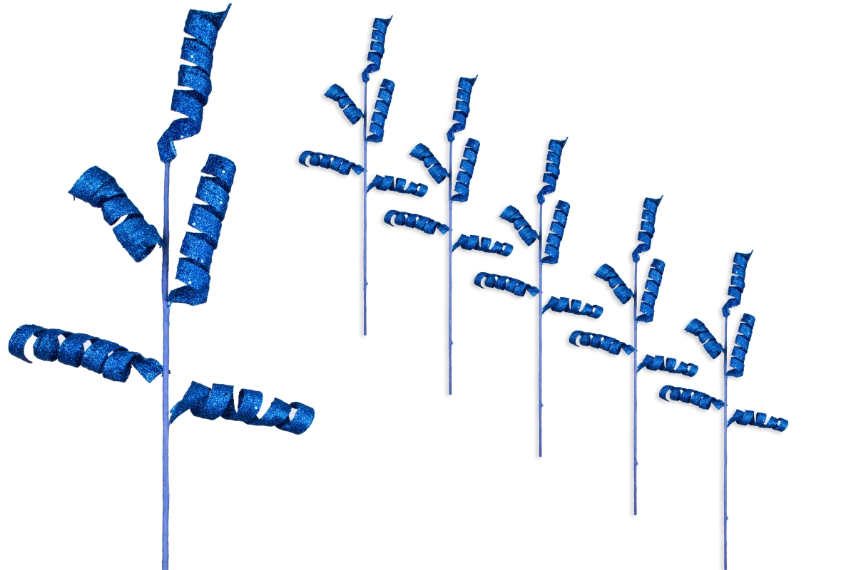 42 in. Glitter Pick with 5 Twirled Branches for Christmas Decoration, Blue - Pack of 5
