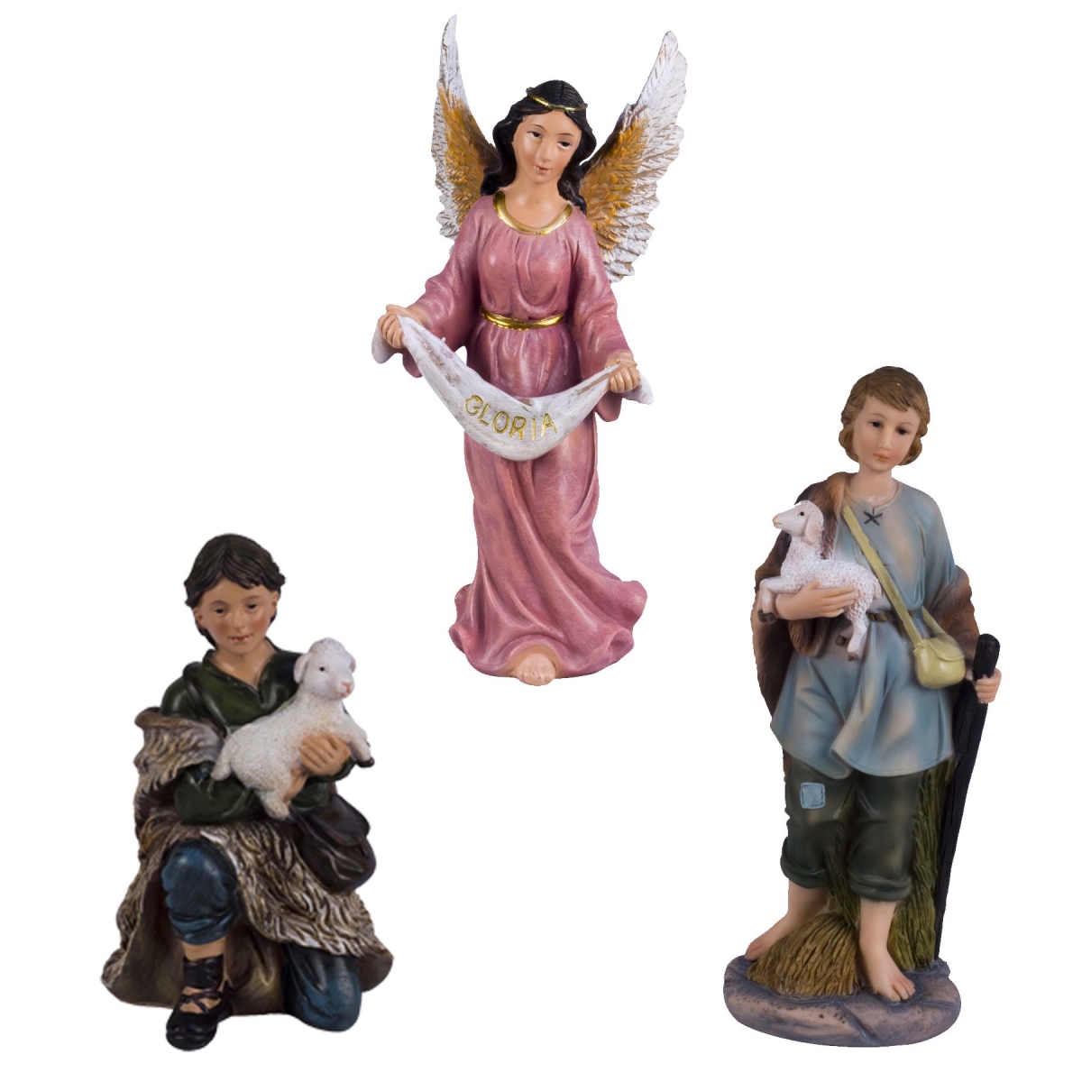 12 in. Angel & 2 Shepherds Nativity Set - 3 Piece