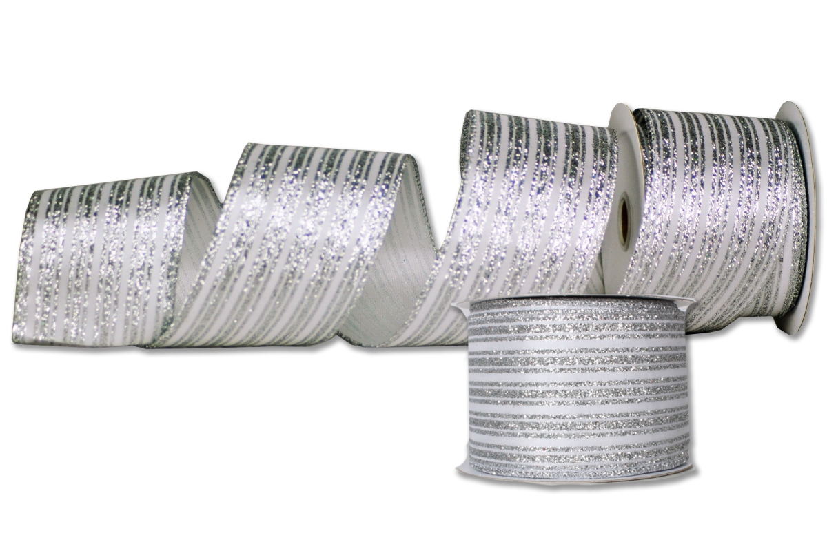 2.5 in. Wide 10 yards Ribbons, Silver & White - Pack of 2