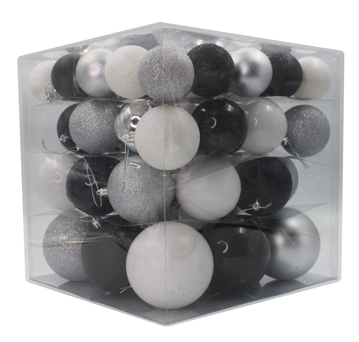 Ball Ornaments, Black, White & Silver - Pack of 62