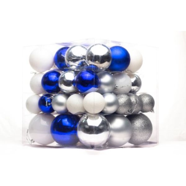 ORN-62PK-BWS Ball Ornaments, Blue, White & Silver - Pack of 2 -  Queens of Christmas