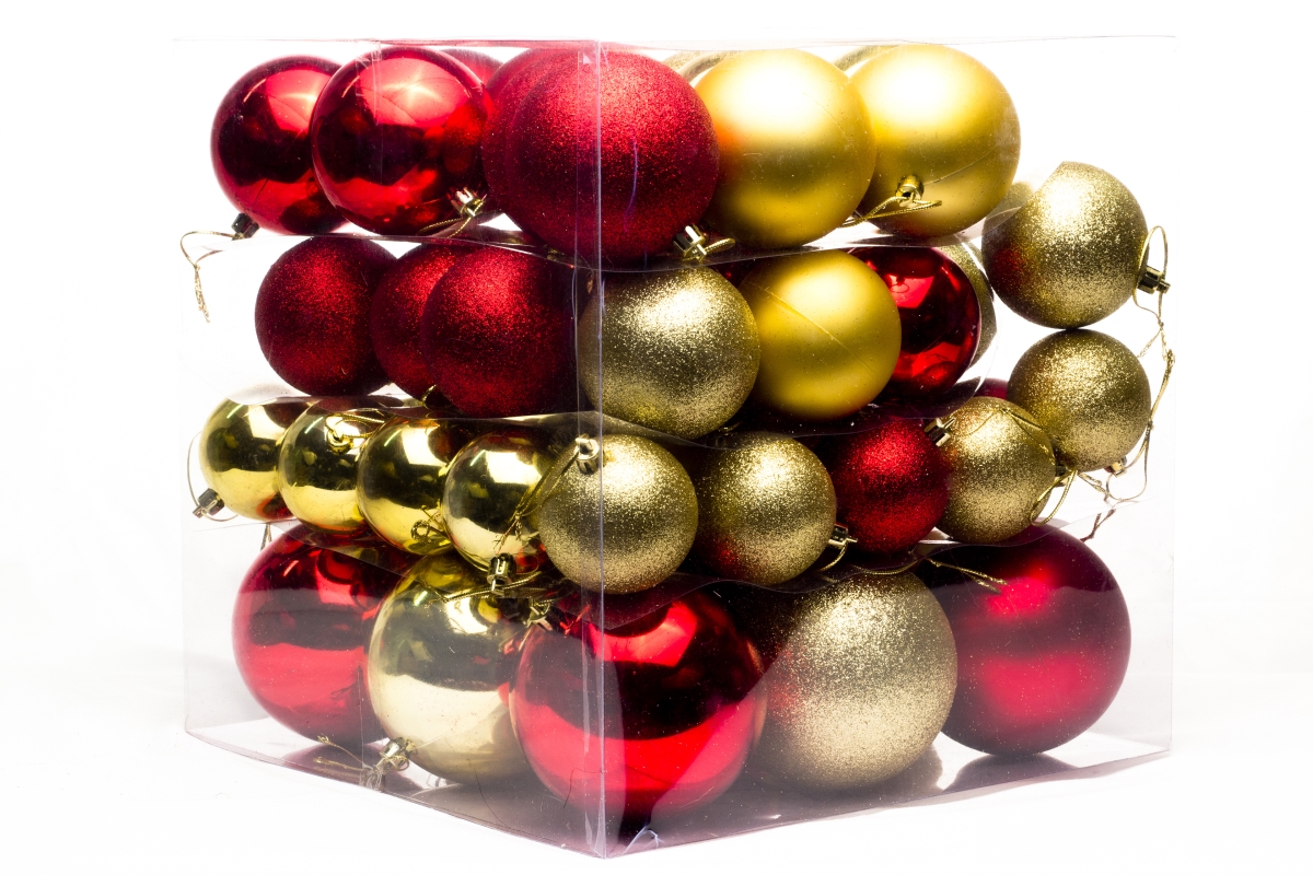 Ball Ornaments, Red & Gold - Pack of 62