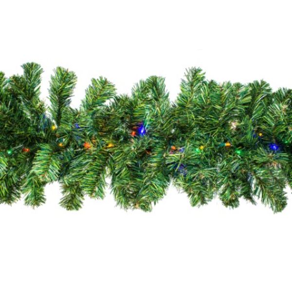 9 in. Pine Garland with LED Lights, Multi Color