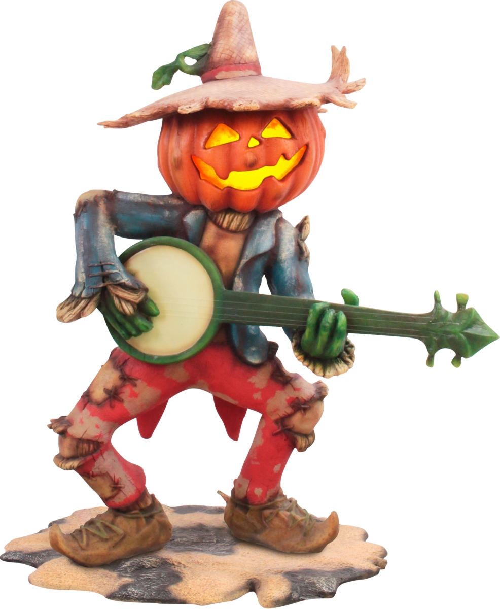 4.5 ft. Pumpkin Scarecrow Playing the Banjo Halloween Decor, Green & Red