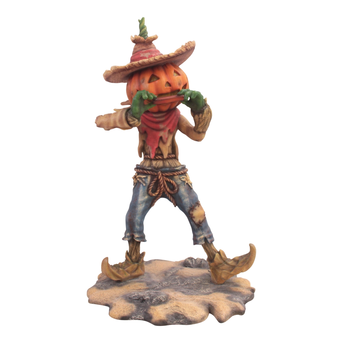 HWN-PKN-SCROW-HRMNCA Pumpkin Scarecrow Playing Harmonica Statue