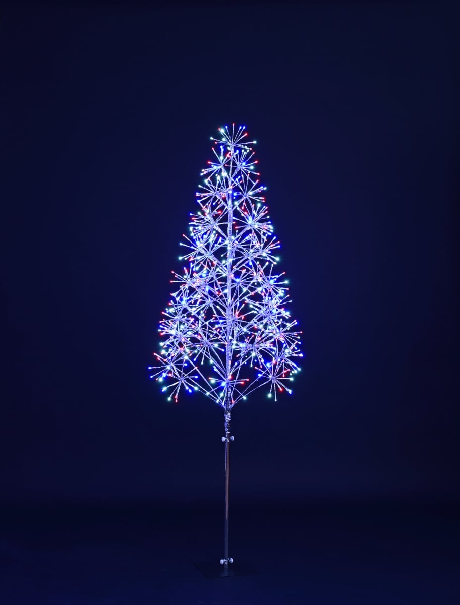 6 ft. LED Tree with Silver Frame, Red, White & Blue