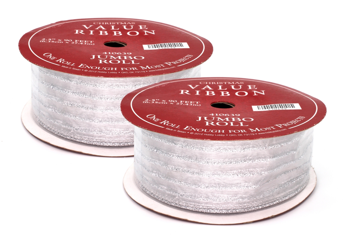 Silver Ribbon with Glitter Stripes - Pack of 2