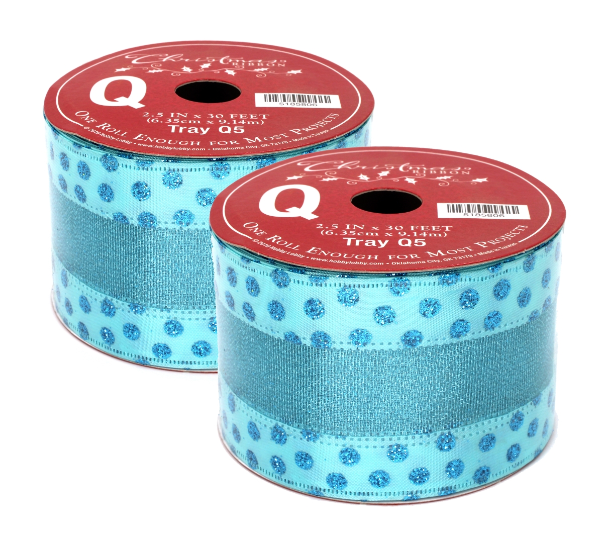 30 ft. Ribbon with Glitter Dots & Metallic Stripe, Aqua - Pack of 2