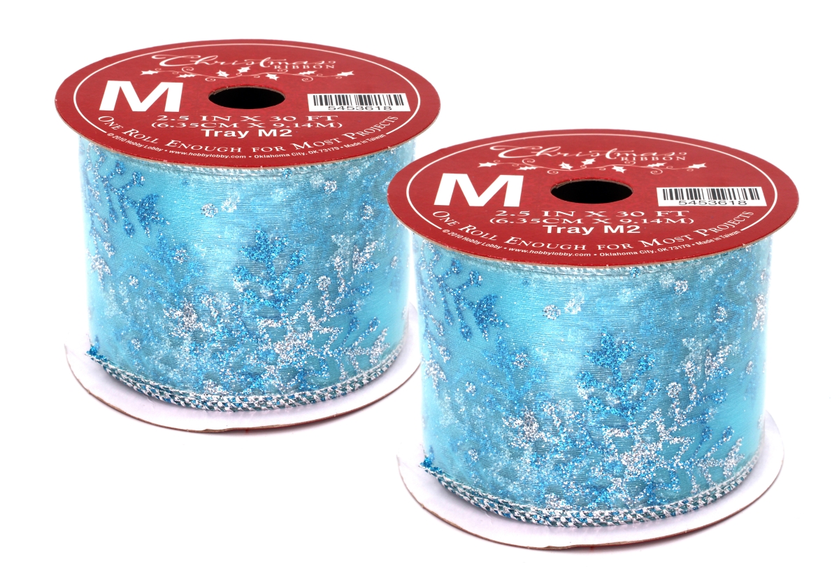 Light Blue with Metalic Silver & Dark Blue Snowflakes - Pack of 2