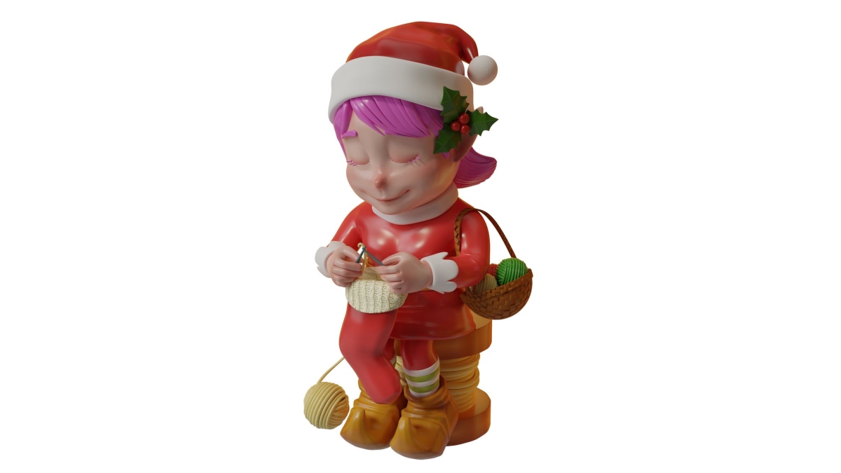 3 ft. Knitting Elf, Red & Green