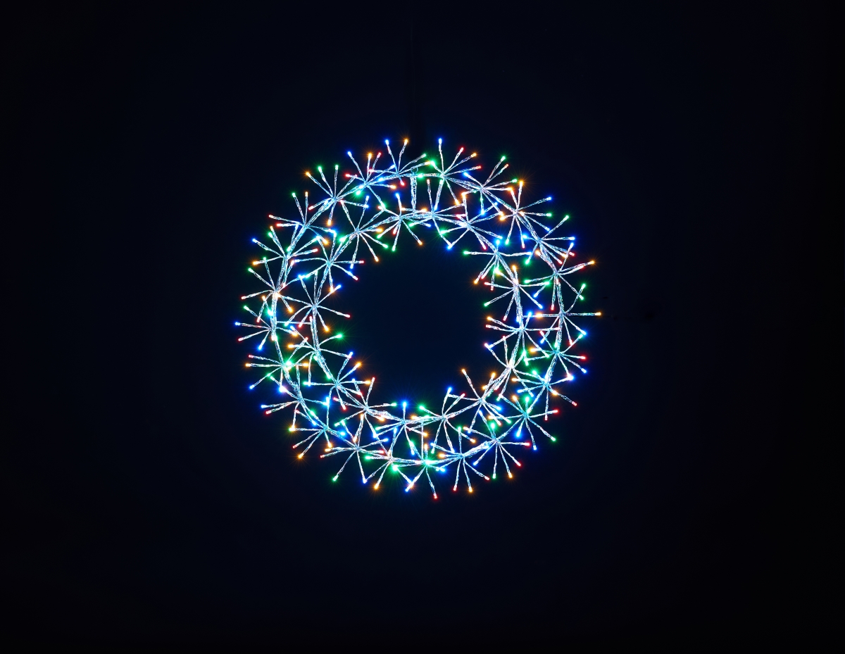 WM-WR02-L5M 2 ft. Multi Colored Micro LED Wreath with Silver Frame