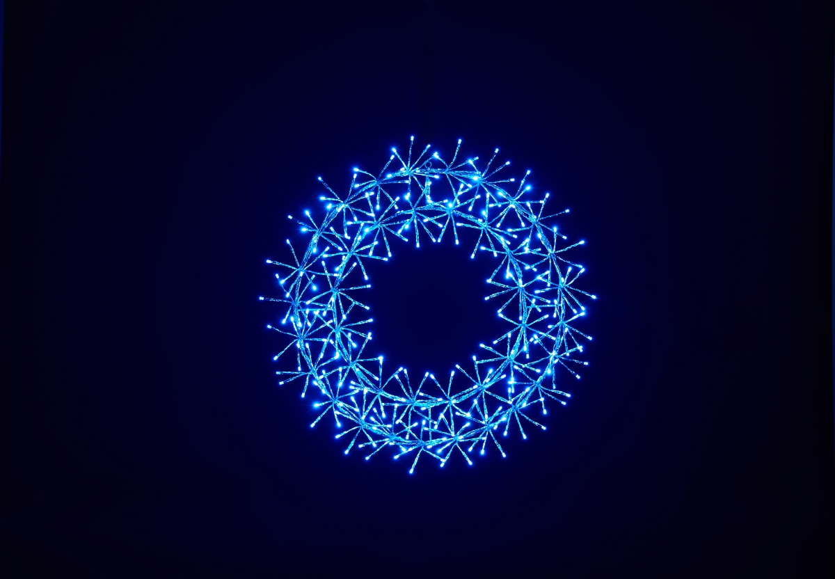 2 ft. Blue Micro LED Wreath with Blue Frame