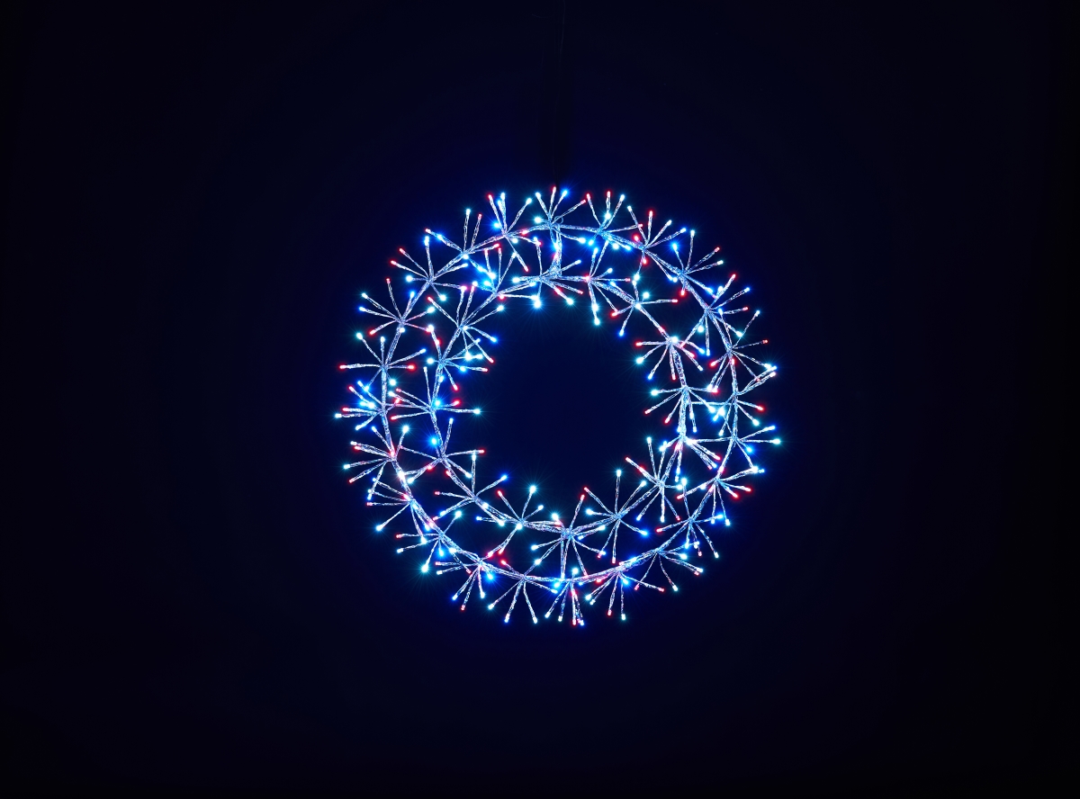 2 ft. Red, Pure White & Blue Micro LED Wreath with Silver Frame