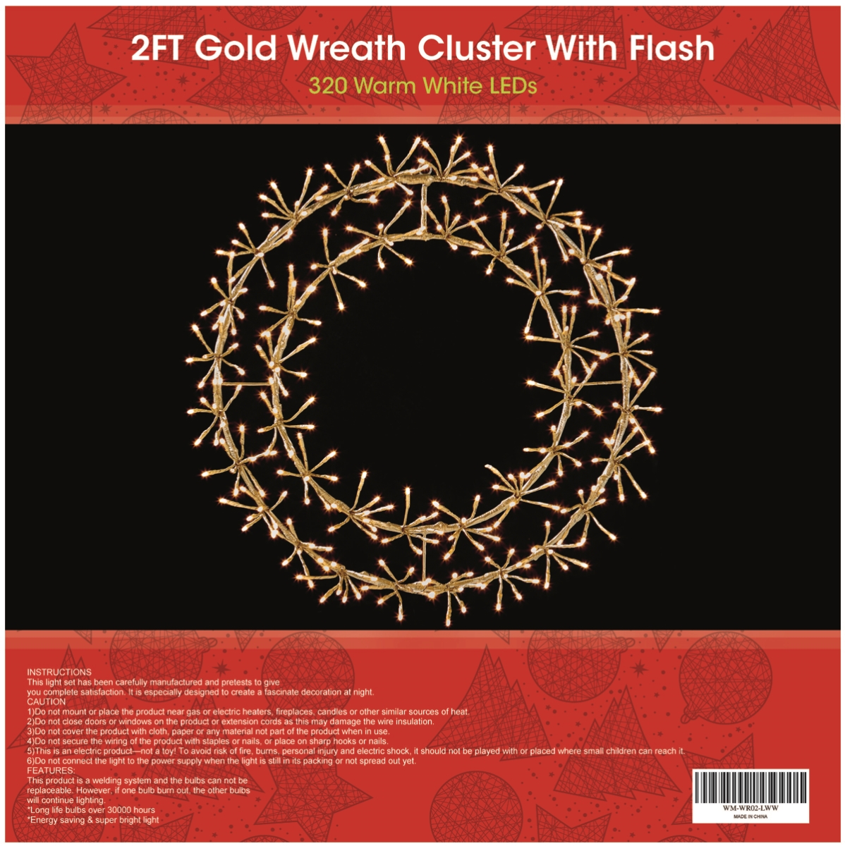 2 ft. Warm White Micro LED Wreath with Gold Frame