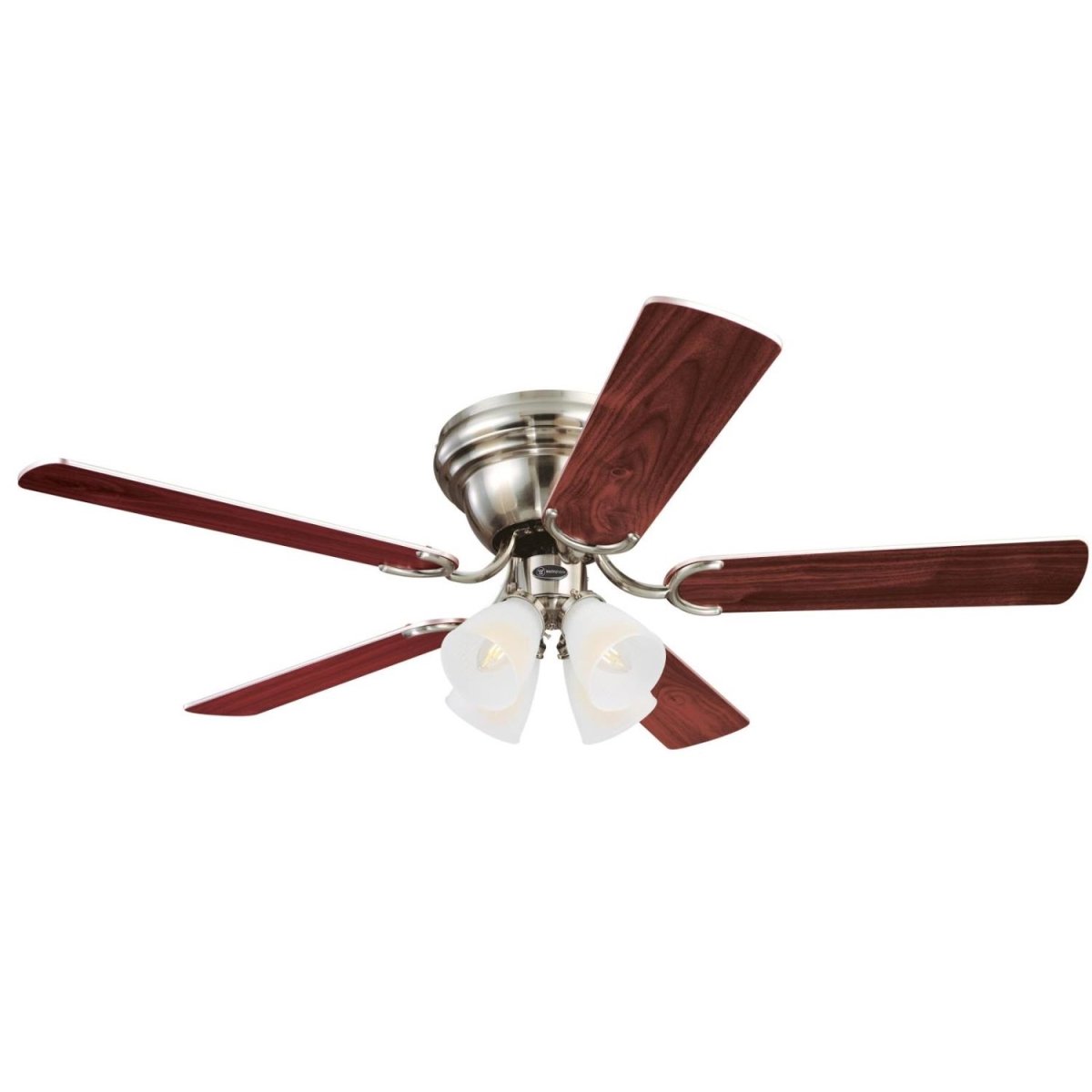 Picture of Westinghouse 7232000 52 in. Ceiling Fan with Dimmable LED Light Fixture Brushed Nickel Finish Reversible Blades Rosewood & Birds Eye Maple Frosted Ribbed Glass
