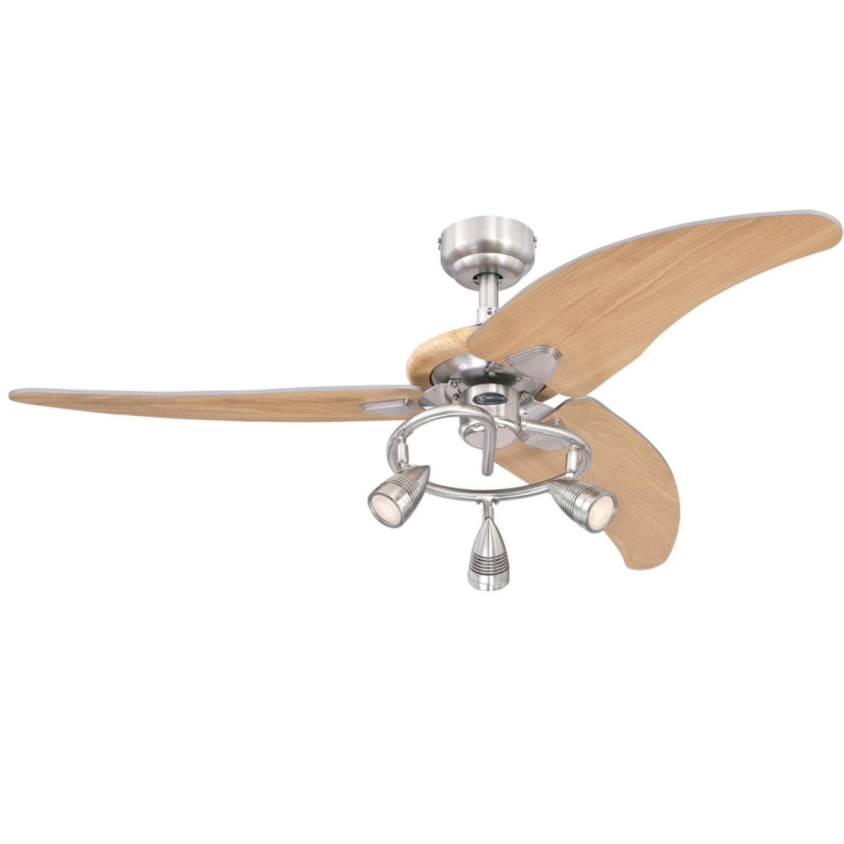 Picture of Westinghouse 7235700 48 in. Ceiling Fan with Dimmable LED Light Fixture Brushed Nickel Finish Beech Blades Brushed Nickel Spot Lights