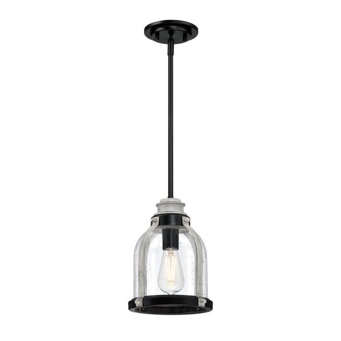 Cindy One Light Indoor Mini Pendant with Antique Ash Accents, Matte Black & Clear Seeded Glass -  BrilliantBulb, BR4453463