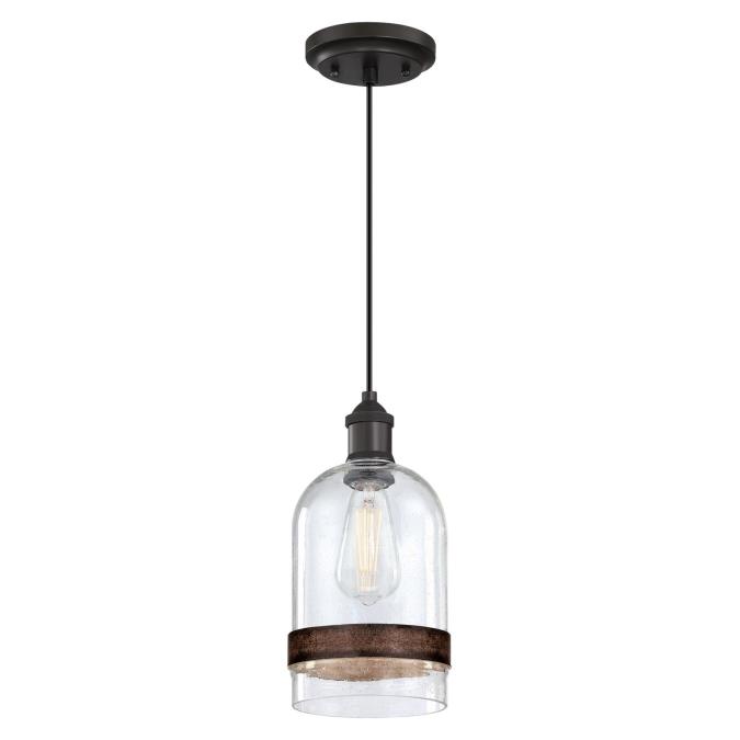 Tarrant One Light Indoor Mini Pendant with Barnwood Band, Black-Bronze & Clear Seeded Glass -  BrilliantBulb, BR4453464