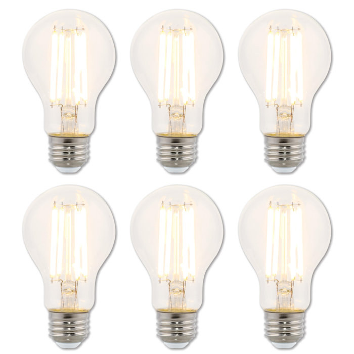 10 watt & 100 watt Equivalent Clear A19 Dimmable Filament LED Light Bulb with Medium Base - Pack of 6