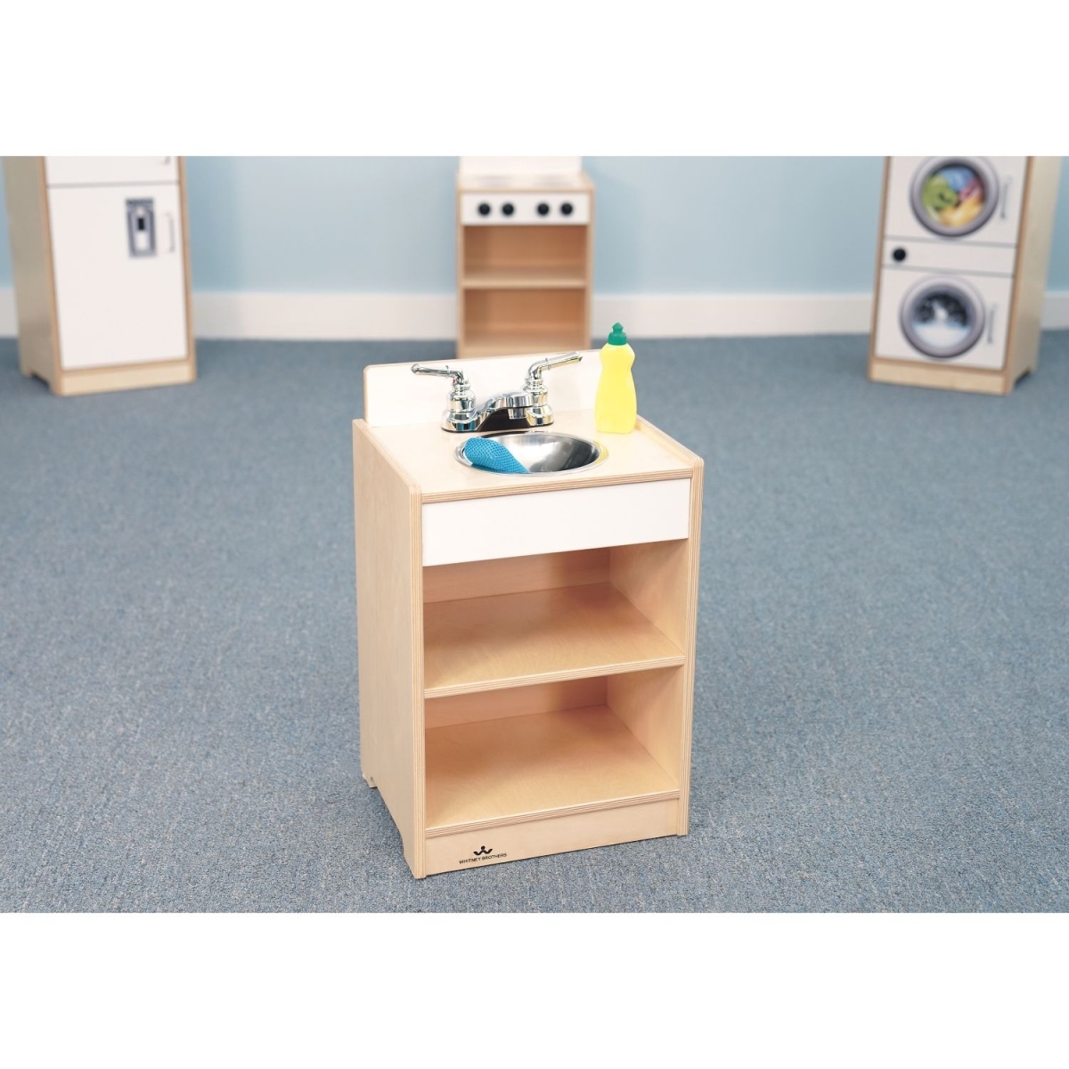 Indoor Modern Compact Playstation Lets Play Sink, White & Natural UV