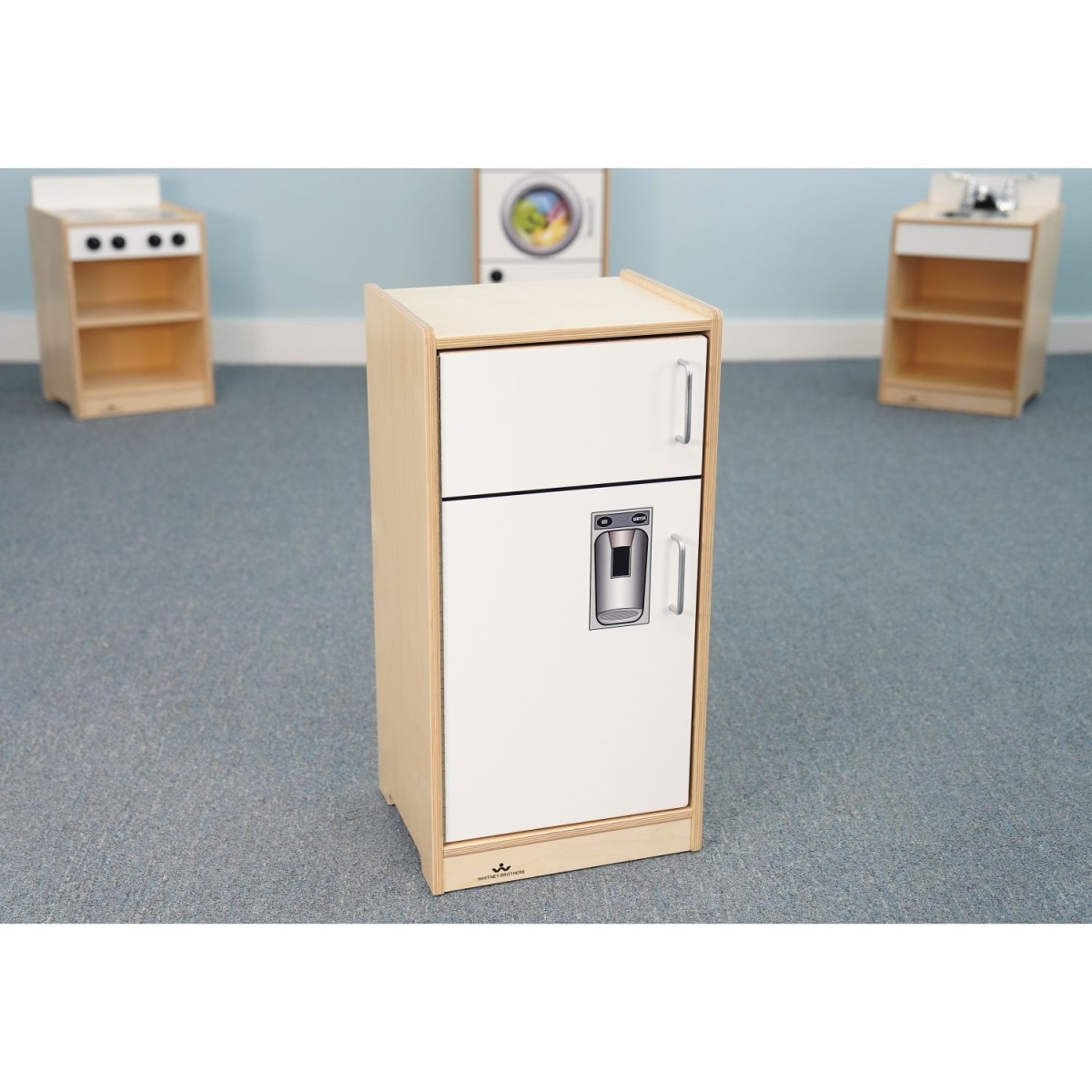 Indoor Modern Toddler Compact Playstation Lets Play Refrigerator, White & Natural UV
