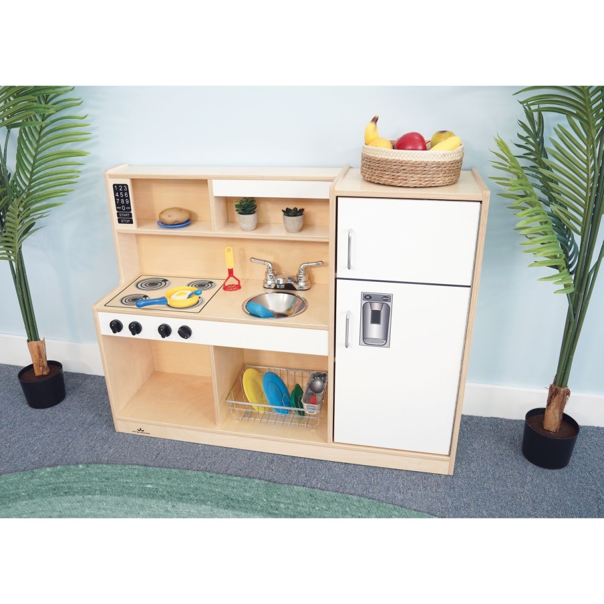 Indoor Modern Toddler Compact Playstation Lets Play Kitchen Combo, White