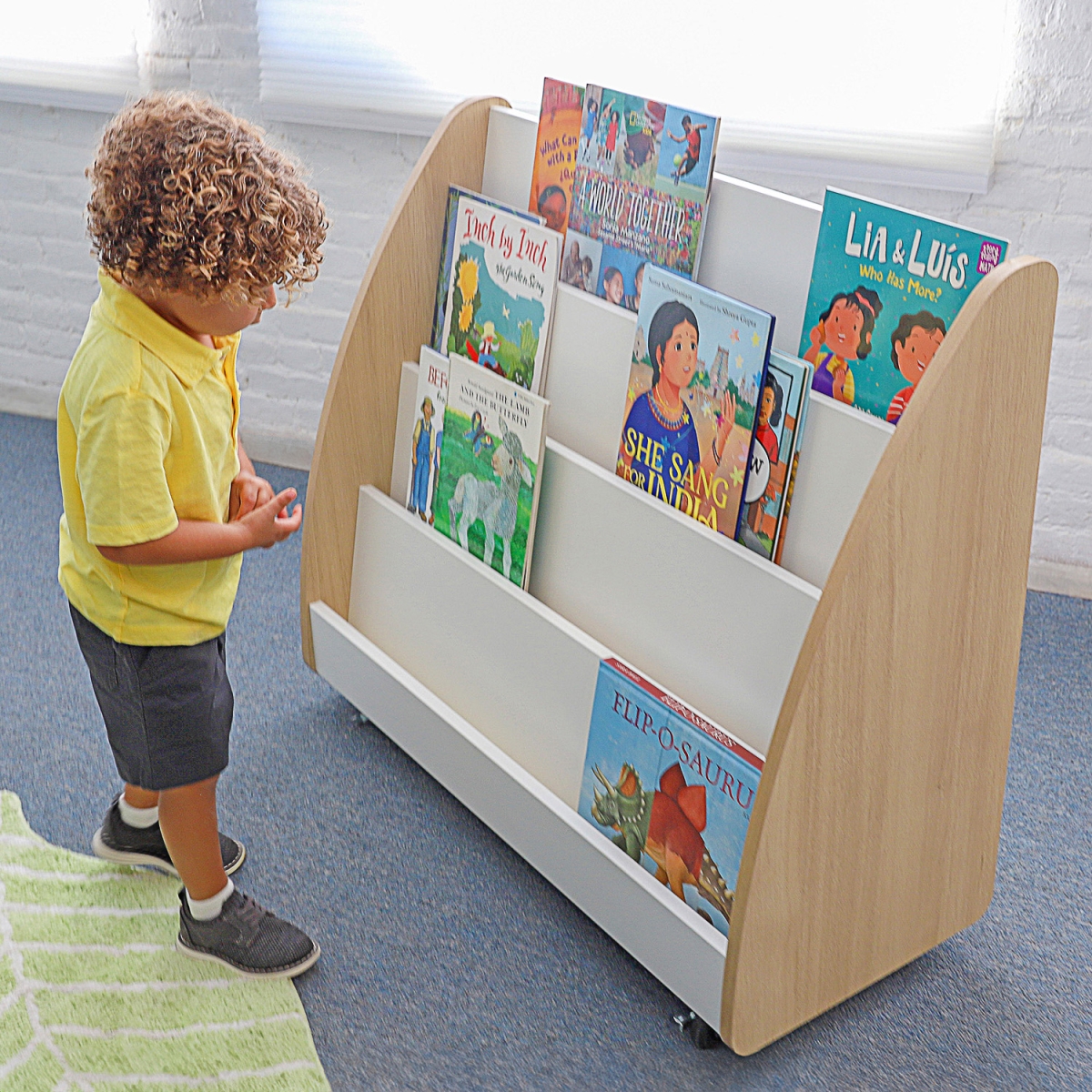 Picture of Elevated WB1936 32.25 x 37 x 15 in. Mobile Book Display - Brown & White