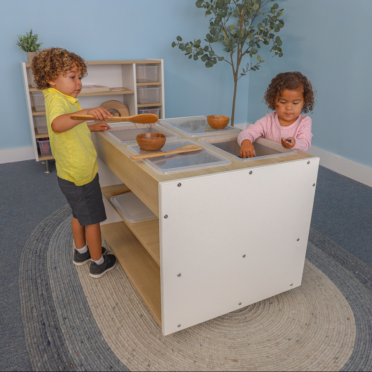 WB1975 24 x 34 x 24.50 in. Mobile Sensory Table - Brown & White