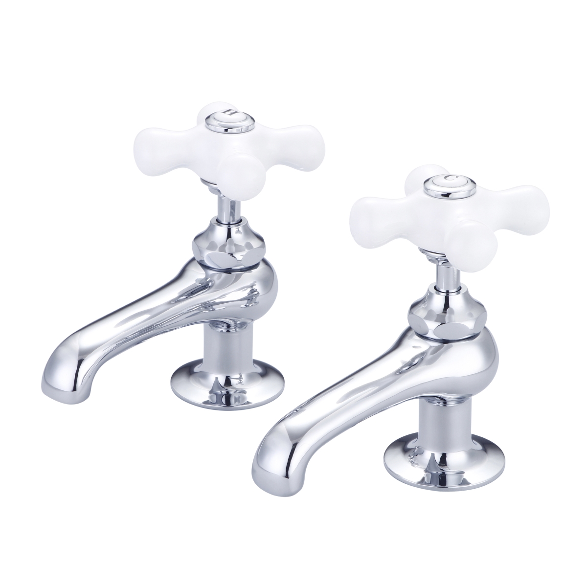 Vintage Classic Basin Cocks - Silver & Chrome - Deck Mount - Brass Construction