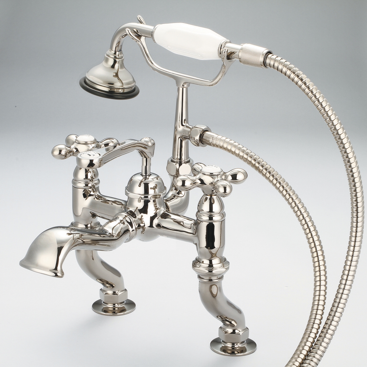 F6-0004-05-AX Vintage Classic Adjustable Center Deck Mount Tub Faucet - Polished Nickel, Ivory -  Water Creation