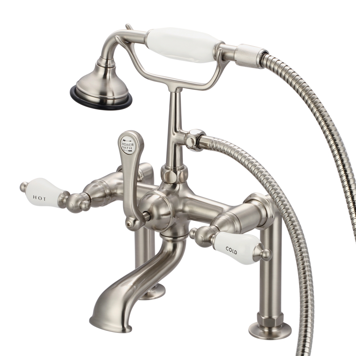 F6-0006-02-CL Vintage Classic 7 in. Spread Deck Mount Tub Faucet - Brushed Nickel, Grey -  Water Creation