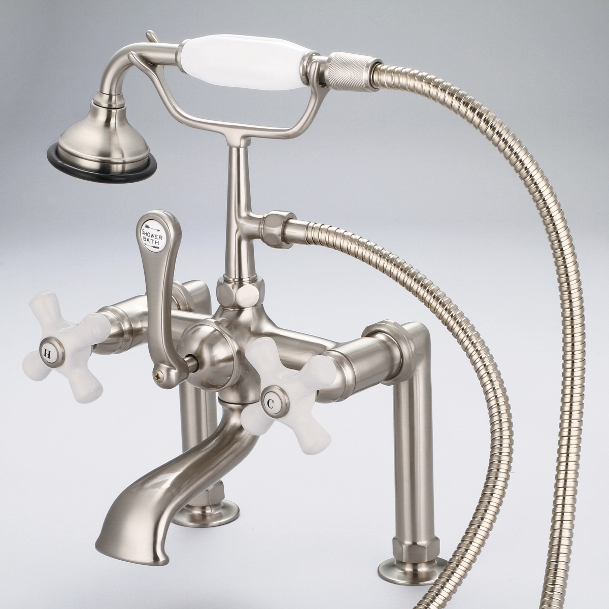 F6-0006-02-PX Vintage Classic 7 in. Spread Deck Mount Tub Faucet - Brushed Nickel, Grey -  Water Creation