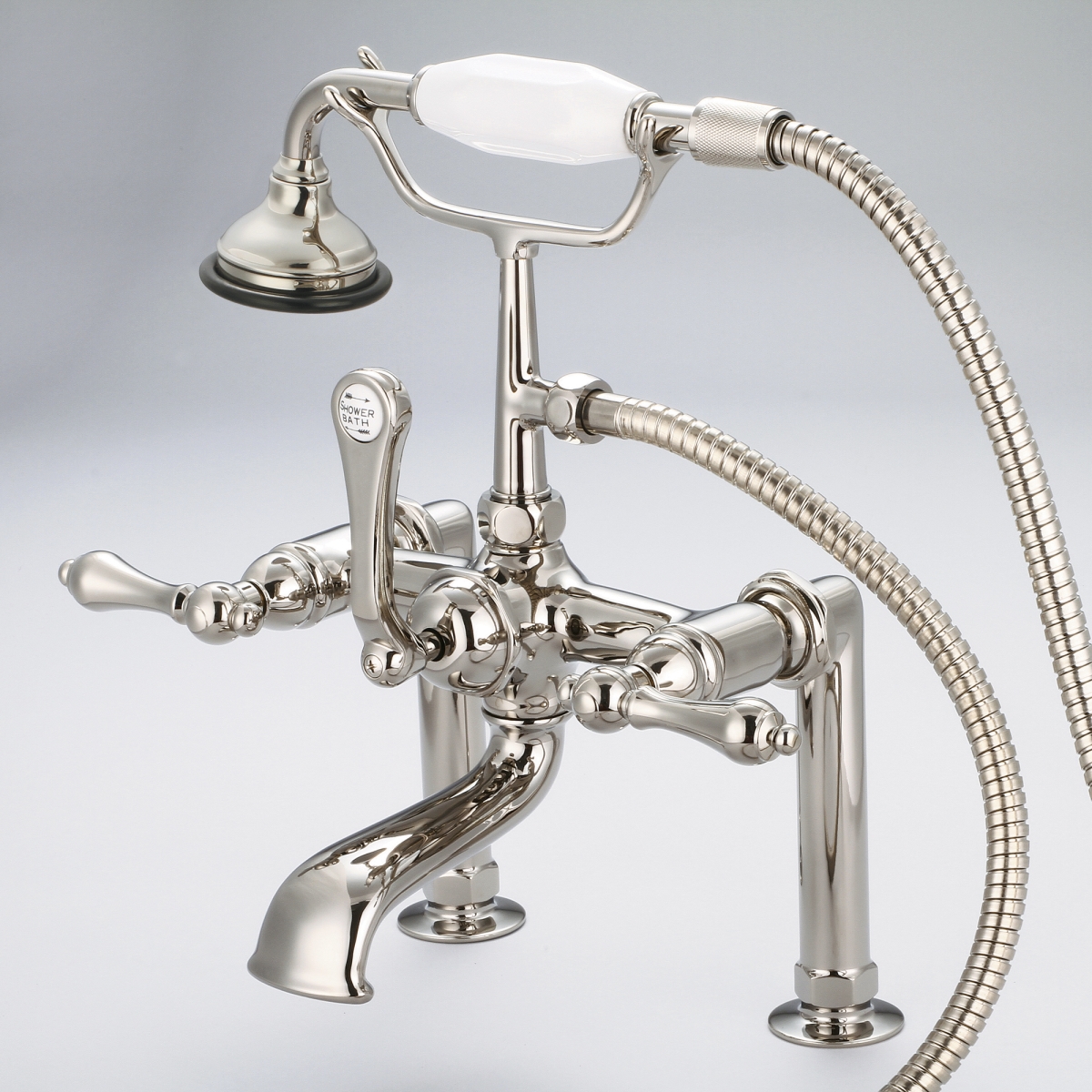 F6-0006-05-AL Vintage Classic 7 in. Spread Deck Mount Tub Faucet - Polished Nickel, Ivory -  Water Creation