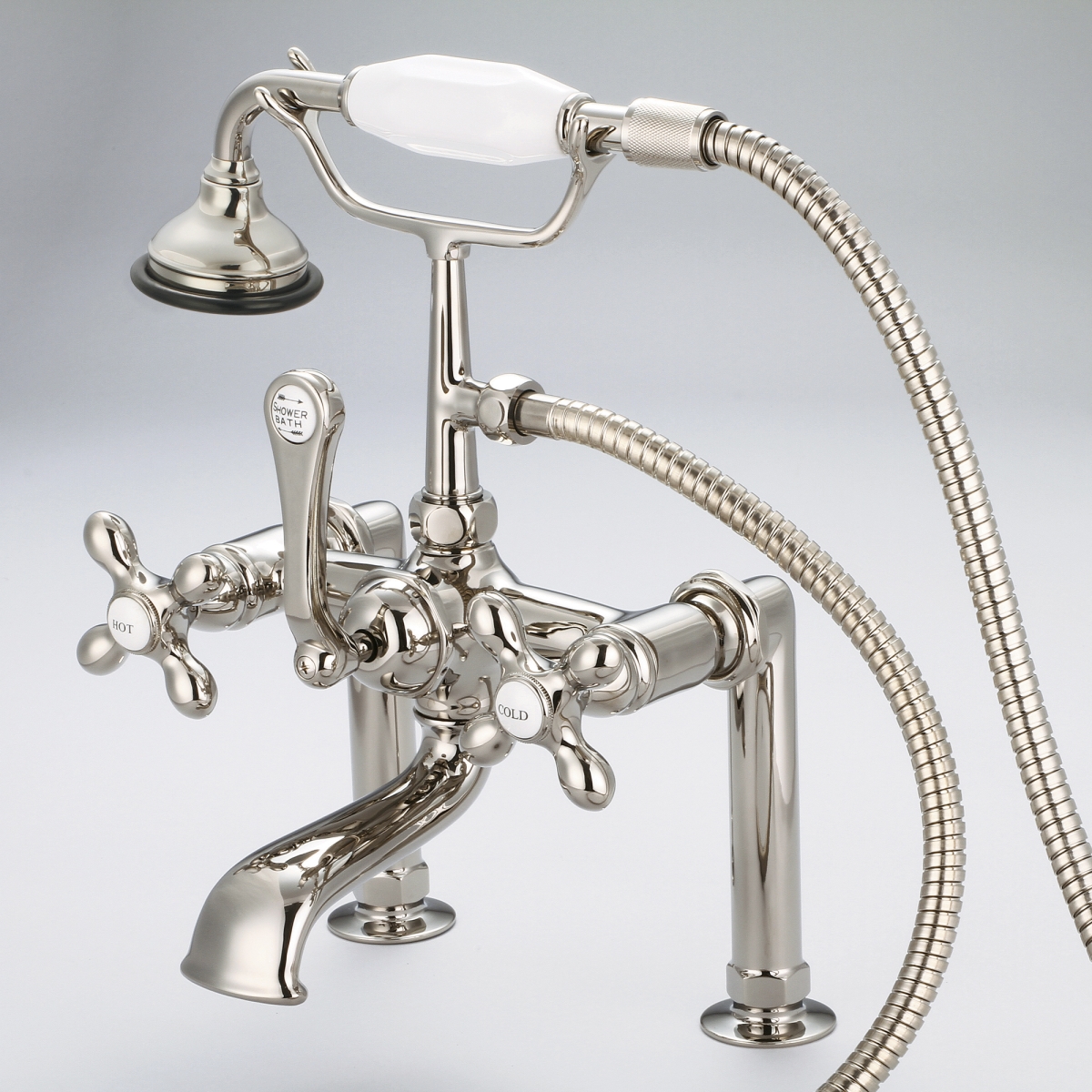 F6-0006-05-AX Vintage Classic 7 in. Spread Deck Mount Tub Faucet - Polished Nickel, Ivory -  Water Creation