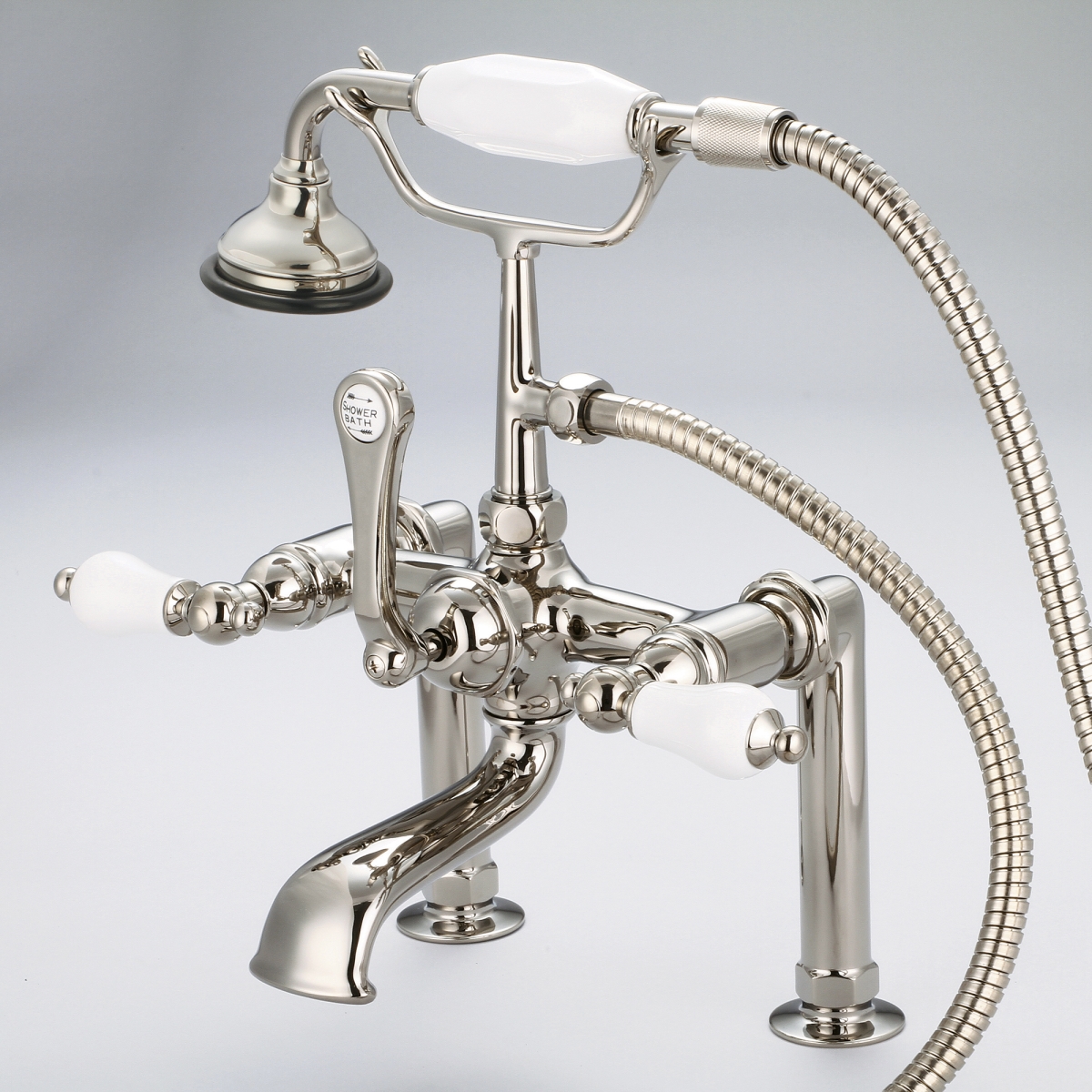 F6-0006-05-PL Vintage Classic 7 in. Spread Deck Mount Tub Faucet - Polished Nickel, Ivory -  Water Creation