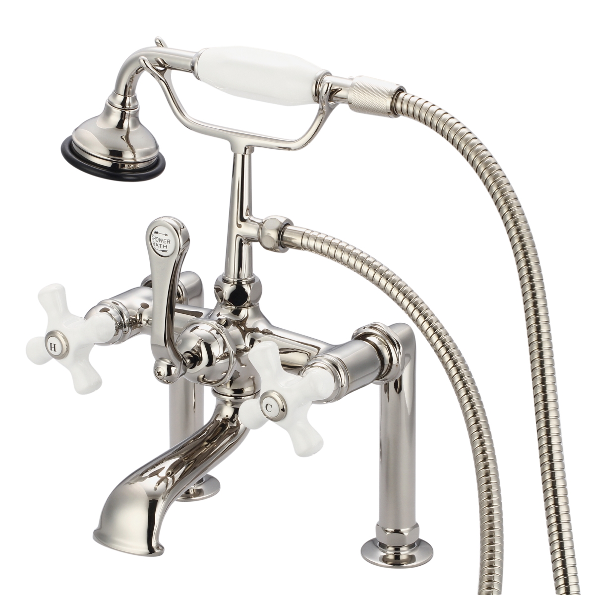 F6-0006-05-PX Vintage Classic 7 in. Spread Deck Mount Tub Faucet - Polished Nickel, Ivory -  Water Creation