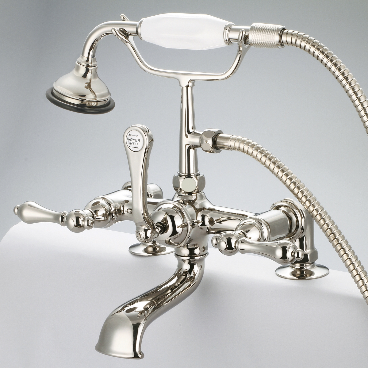 F6-0007-05-AL Vintage Classic 7 in. Spread Deck Mount Tub Faucet - Polished Nickel, Ivory -  Water Creation