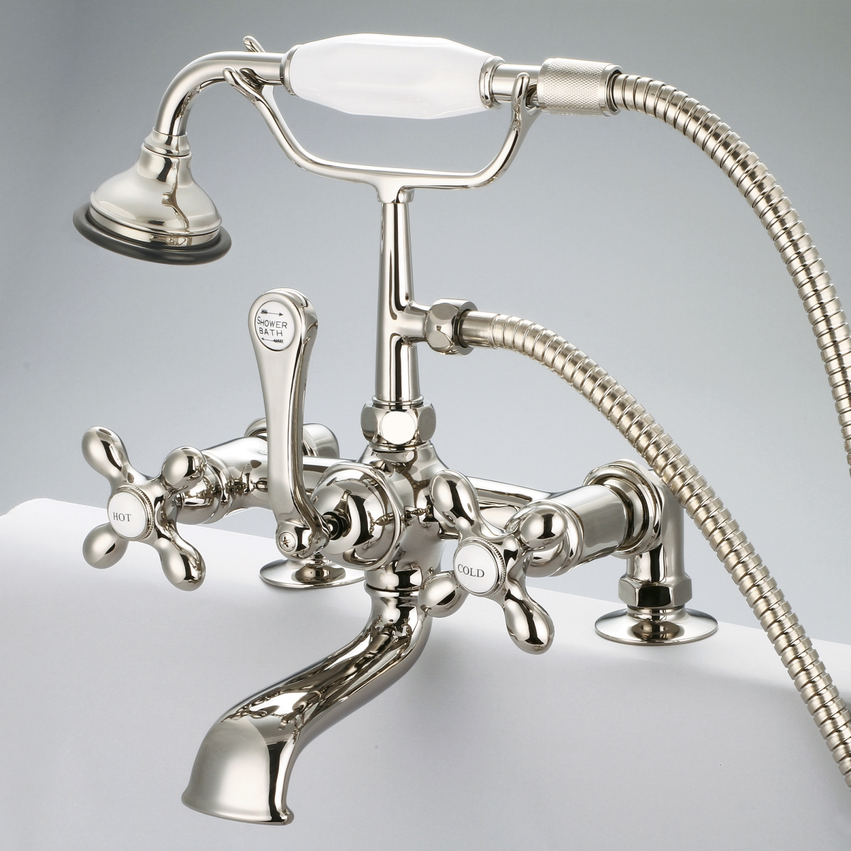 F6-0007-05-AX Vintage Classic 7 in. Spread Deck Mount Tub Faucet - Polished Nickel, Ivory -  Water Creation