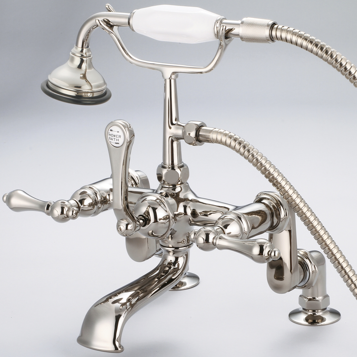 F6-0008-05-AL Vintage Classic Adjustable Center Deck Mount Tub Faucet - Polished Nickel, Ivory -  Water Creation