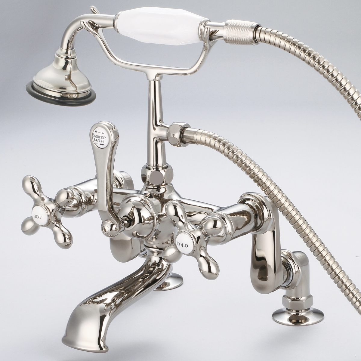 F6-0008-05-AX Vintage Classic Adjustable Center Deck Mount Tub Faucet - Polished Nickel, Ivory -  Water Creation