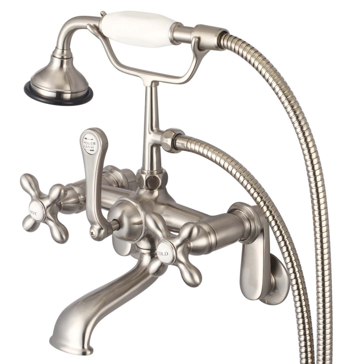 F6-0009-02-AX Vintage Classic Adjustable Center Wall Mount Tub Faucet - Brushed Nickel, Grey -  Water Creation
