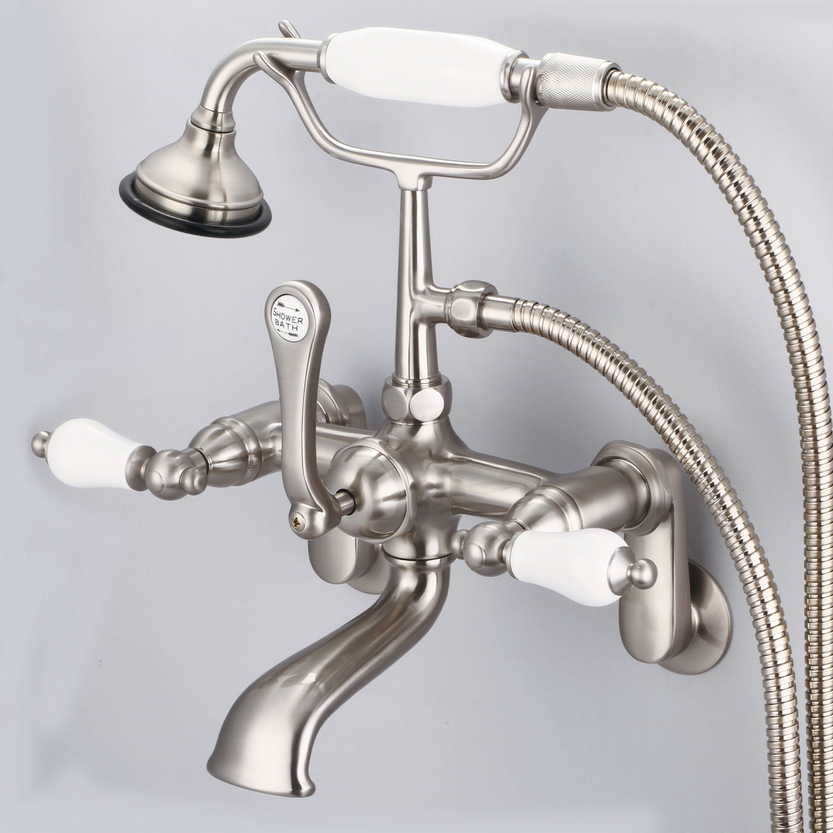 F6-0009-02-PL Vintage Classic Adjustable Center Wall Mount Tub Faucet - Brushed Nickel, Grey -  Water Creation