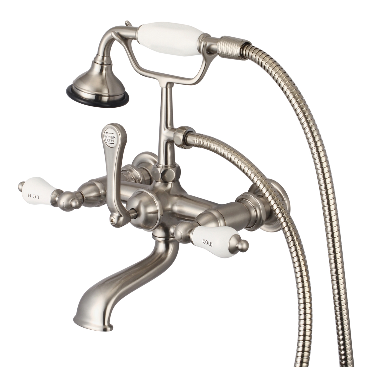 F6-0010-02-CL 7 in. Gray Vintage Classic Spread Wall Mount Tub Faucet - Brushed Nickel -  Water Creation