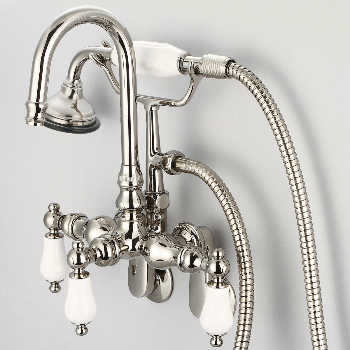 F6-0011-05-PL Ivory Vintage Classic Adjustable Spread Wall Mount Tub Faucet, Polished Nickel -  Water Creation