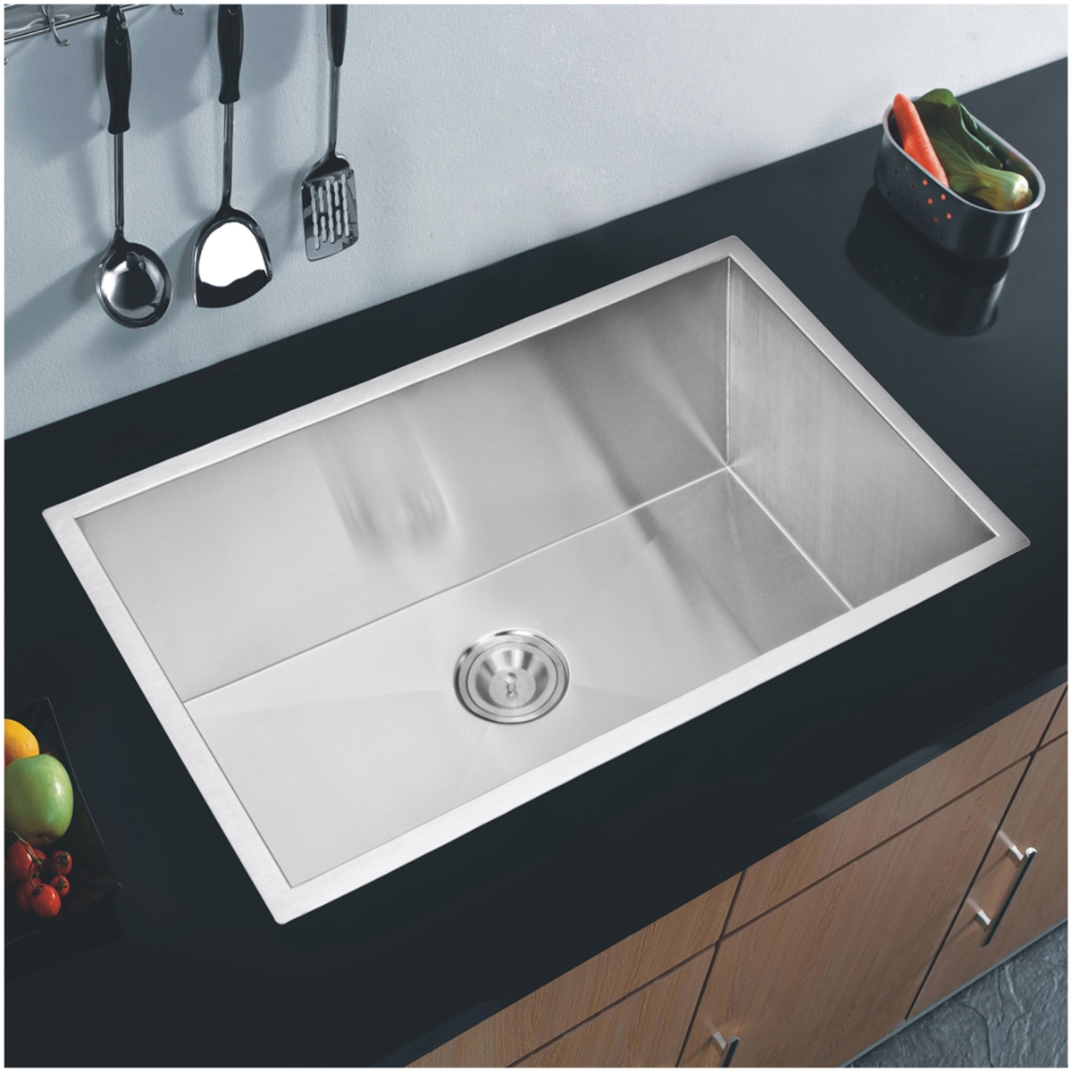 SS-US-3219A-16 32 x 19 in. Zero Radius Single Bowl Stainless Steel Hand Made Undermount Kitchen Sink - Gray & Premium Scratch Resistant Satin -  Water Creation