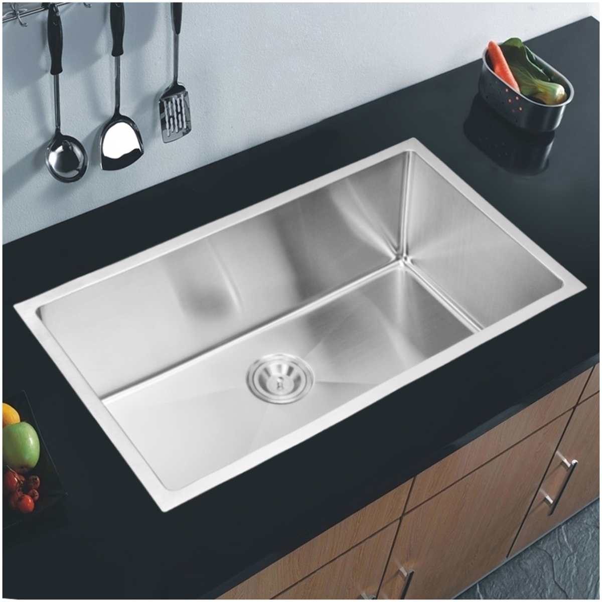 SS-US-3219B-16 32 x 19 in. 15 mm Corner Radius Single Bowl Stainless Steel Hand Made Undermount Kitchen Sink - Gray & Premium Scratch Resistant Satin -  Water Creation