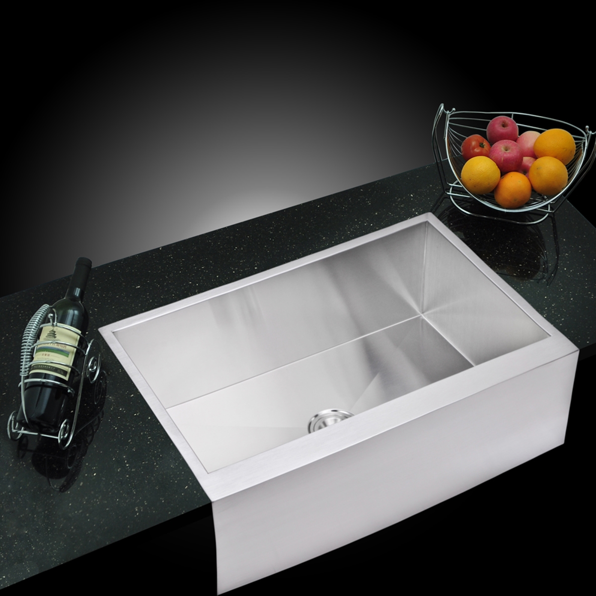 SS-AS-3321A-16 33 x 21 in. Zero Radius Single Bowl Stainless Steel Hand Made Apron Front Kitchen Sink - Gray & Premium Scratch Resistant Satin -  Water Creation