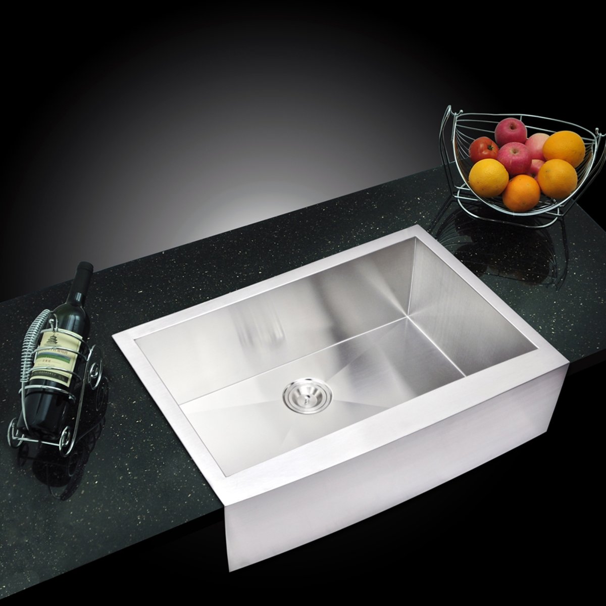 SS-AS-3322A-16 33 x 22 in. Zero Radius Single Bowl Stainless Steel Hand Made Apron Front Kitchen Sink - Gray & Premium Scratch Resistant Satin -  Water Creation