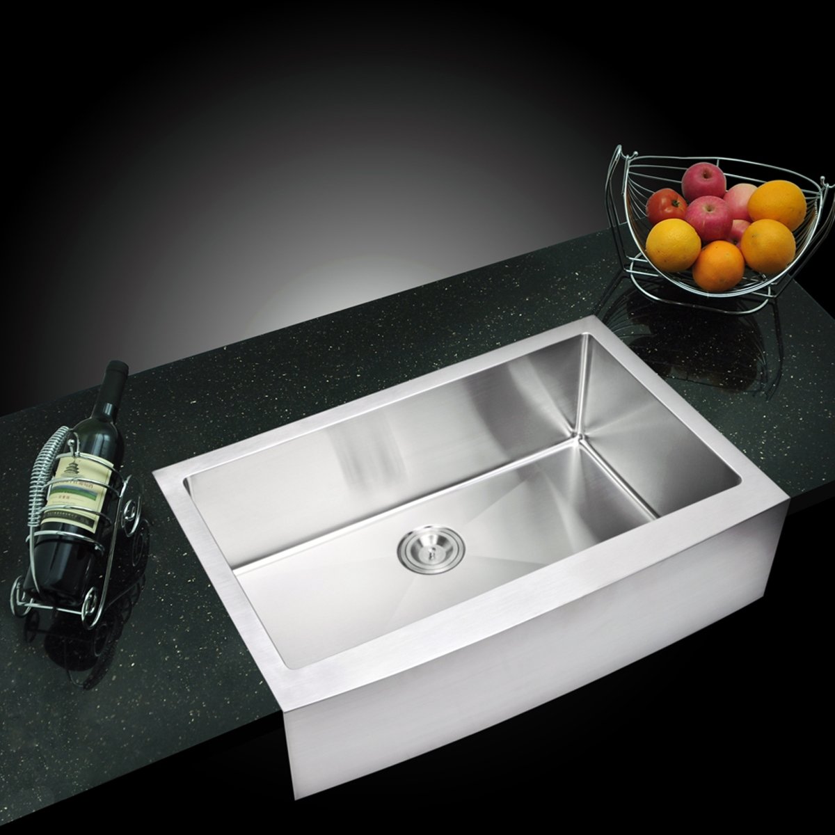 33 x 22 in. 15 mm Corner Radius Single Bowl Stainless Steel Hand Made Apron Front Kitchen Sink - Gray & Premium Scratch Resistant Satin -  Water Creation, SS-AS-3322B-16